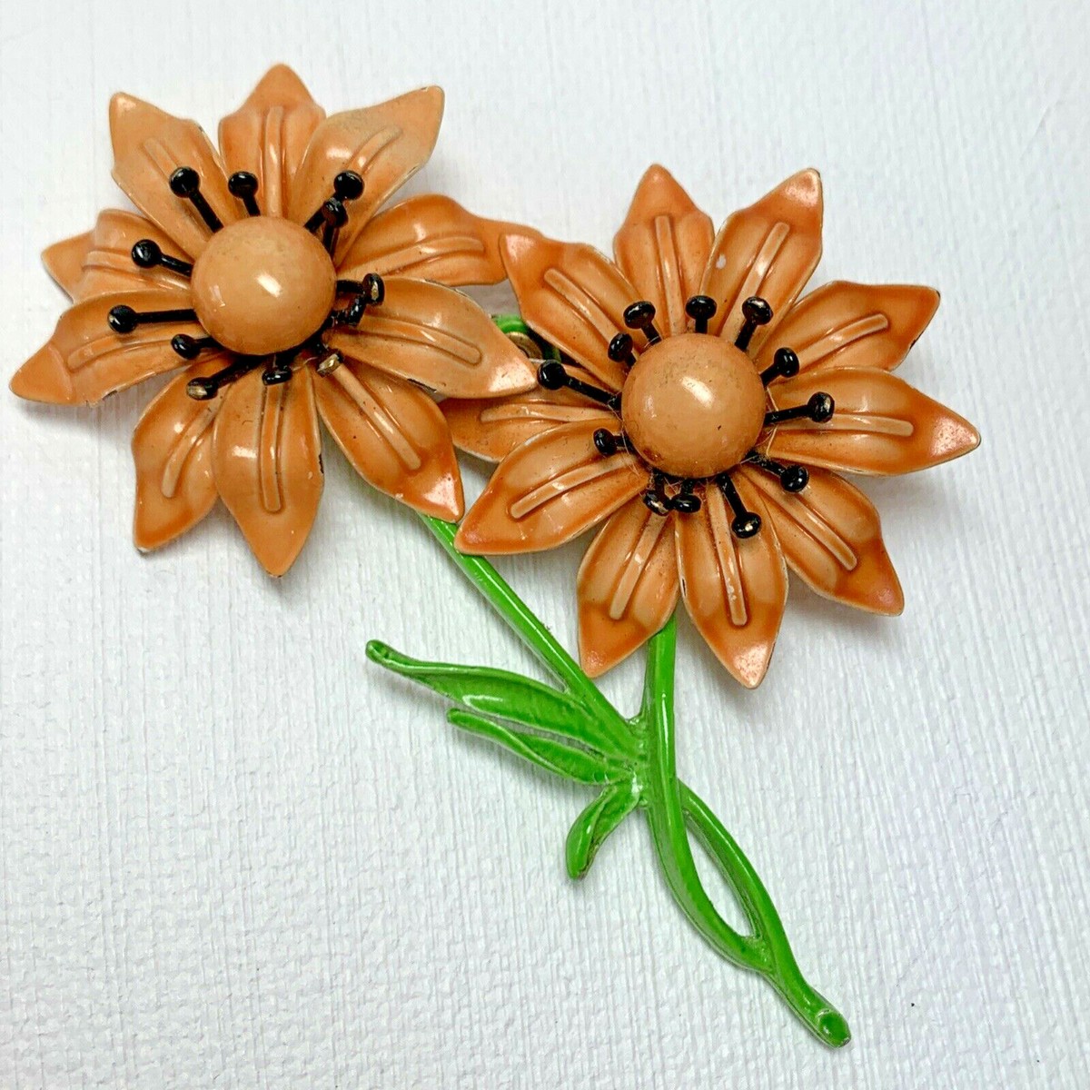 ピーチ② Vintage Double Peach Orange Flower Brooch Pin | eBay