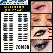 4 Pairs 3D False Eyelashes + Glitter Eyeliner Set Self Adhesive Multi-color Eye 