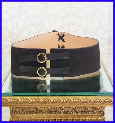 VINTAGE VERSUS VERSACE BROWN/BURGUNDY SUEDE CORSET BELT w/TIES and BUCKLES sz 70