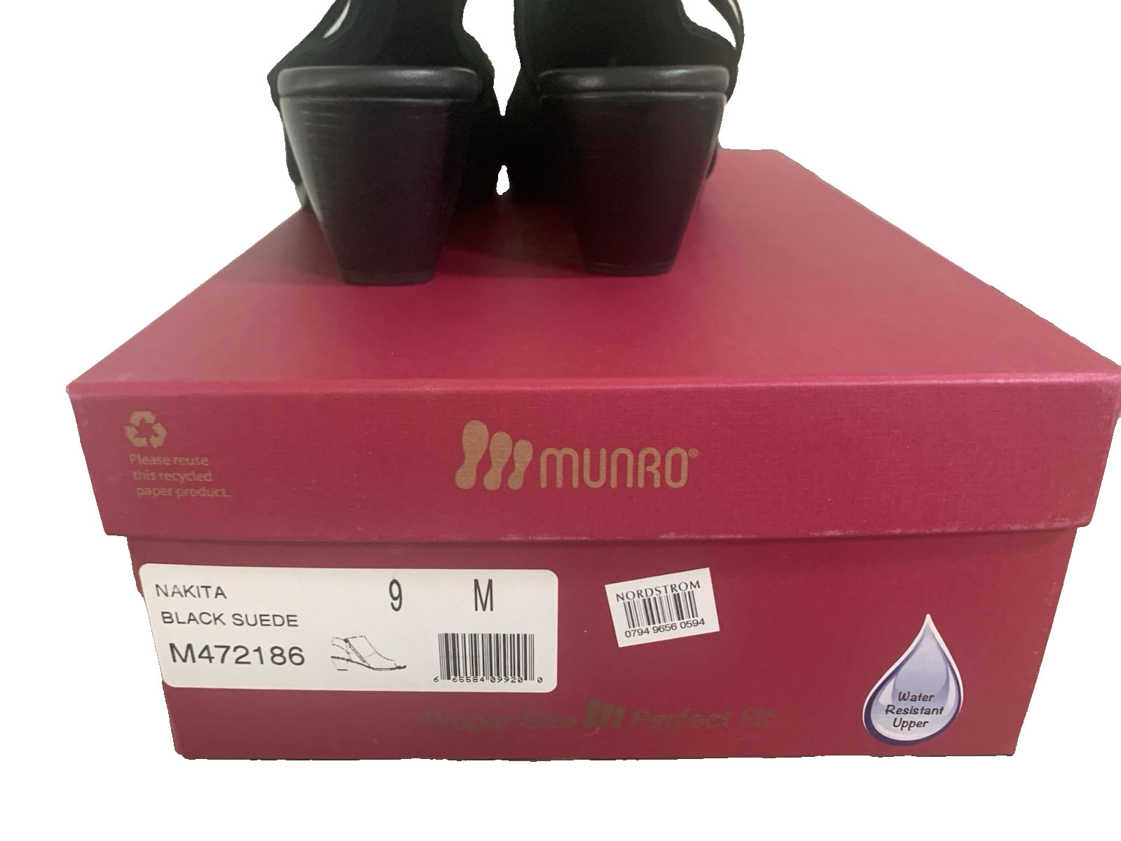 MUNRO “Nakita” Black Nubuck Open Toe Open Heel Slingback  Shoe - 9M - New In Box