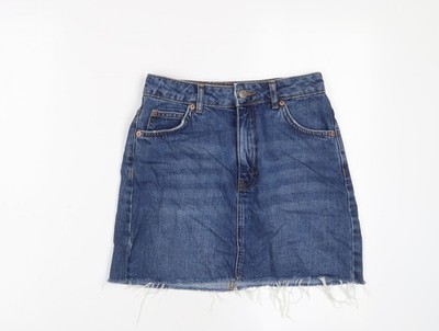 Topshop Damen blau Baumwolle A-Linie Rock Größe 6 Reißverschluss