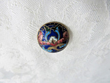 Vintage Cloisonne Shank Button Colorful Enamel Navy Background Gold Tone Back