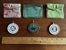 Set of 3 Chinese 2” diameter Good Luck Pendants In decorative zippered pouches
