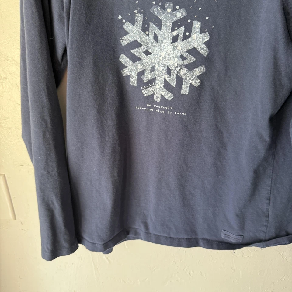 Camisa Life Is Good Exterior M Azul Copo de Nieve Invierno Cotización Manga Larga Gráfico Foto 3 de 4