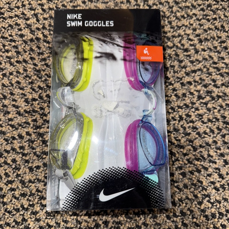 Nike Youth Sport Swim Goggles, 2 Pack, UV_Blocking, Anti-Fog, Ages 8-14, NIP