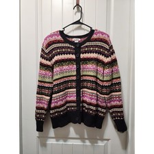Tiara International Cardigan Sweater Women's L Colorful Fair Isle Knit Soft Cozy