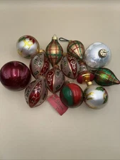 #N26 - Lot of 13 vintage glass Christmas ornaments, assorted shapes/colors
