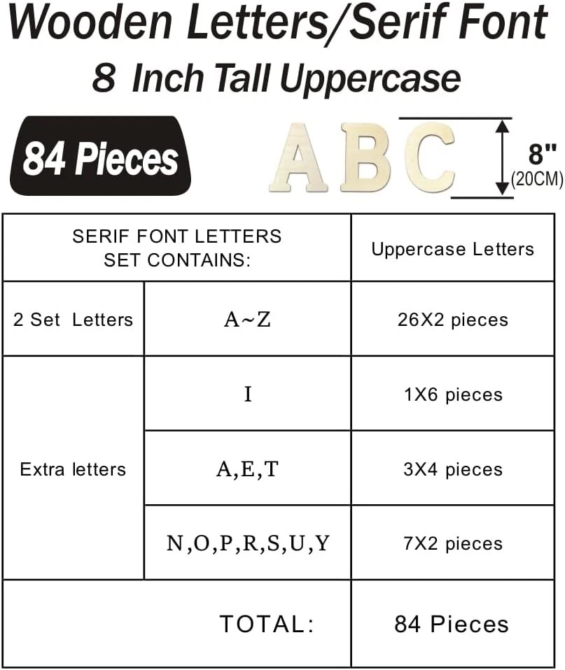 8 дюймов 84 шт. деревянные незавершенные буквы деревянная поверхность алфавит тонкая древесина - Изображение 2 из 4