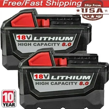 2 PACK 8.0 AH For Milwaukee for M18 Lithium Extended Capacity 48-11-1860 Battery