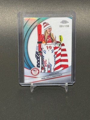 2026 Topps Chrome US Olympics #5 Mikaela Shiffrin Aqua Refractor /199
