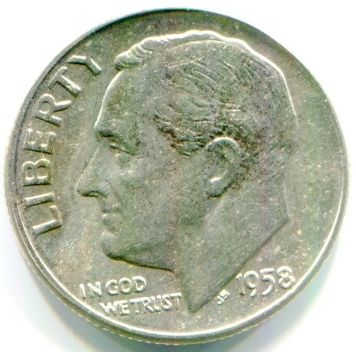 1958 Silver Roosevelt Dime !!  AU + !!
