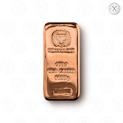 1 kg Copper Germania Bullion Bar - 1000 g pure [Cu] .9999, w/box