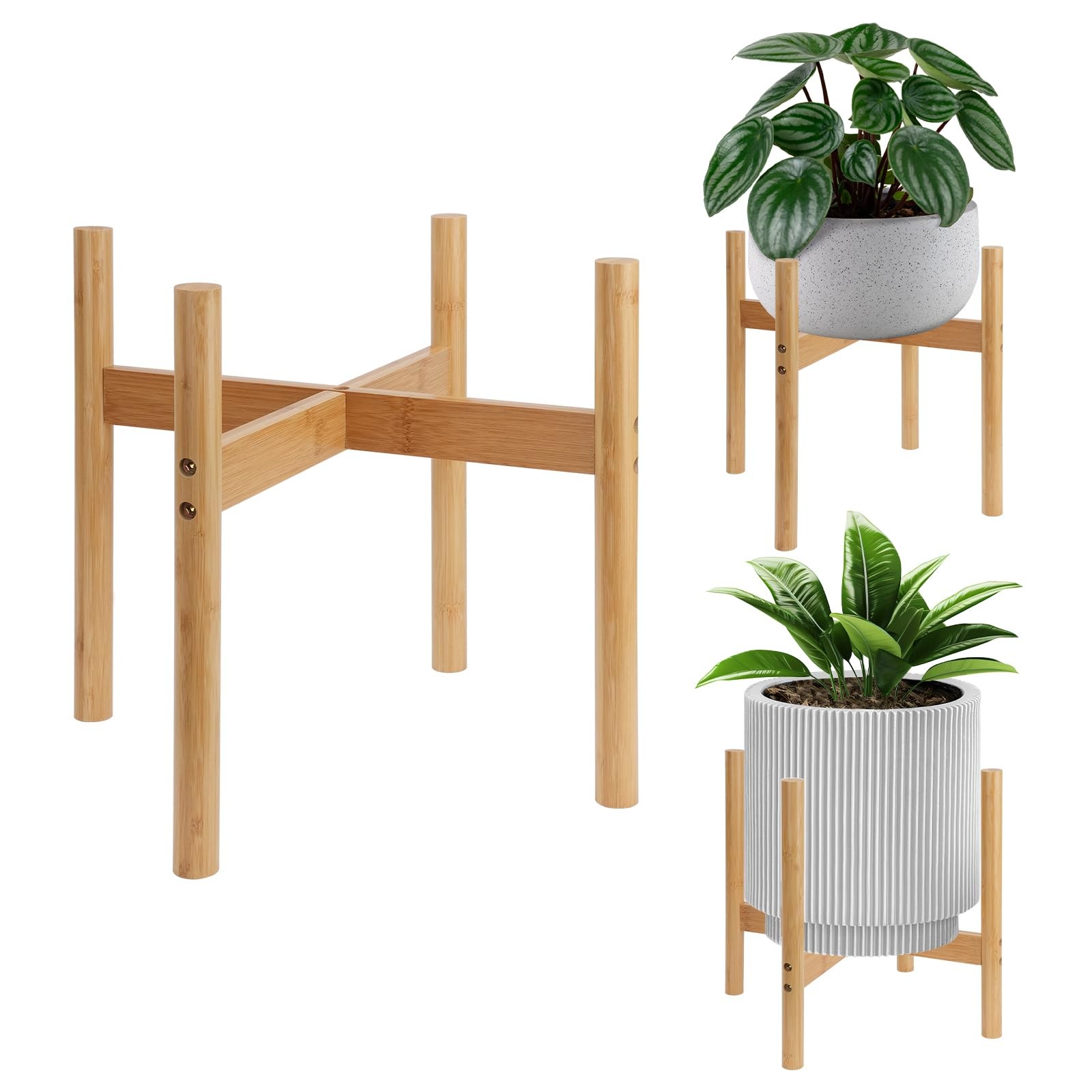 Support de plante intérieur bois vintage porte-pot salon design 25cm beige