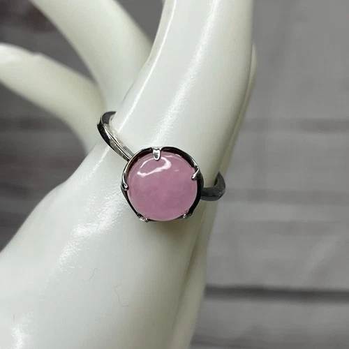 Vintage STS Sterling Silver Cabochon Rose Quartz Ring Size 10