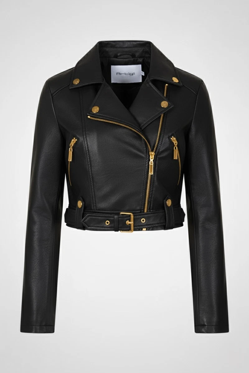 DESIGN - Giacca bomber in pelle sintetica nera con colletto in