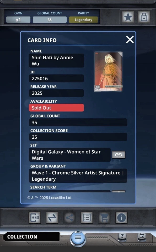 Star Wars Card Trader Women of Star Wars Shin Hati Silver Legendary - Image 2 of 2