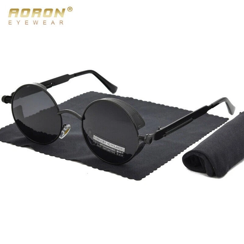 Gafas de sol retro polarizadas HD para hombre UV400 gafas redondas gafas de conducción Steampunk Foto 3 de 4