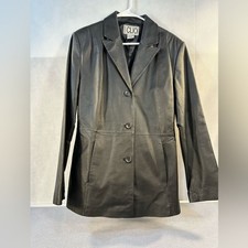 Clio women s Black Leather Jacket Button Fron...