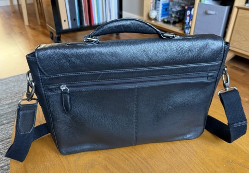 John Lewis Black Leather Shoulder / Messenger Bag with Laptop & iPad compartment - Picture 3 of 8