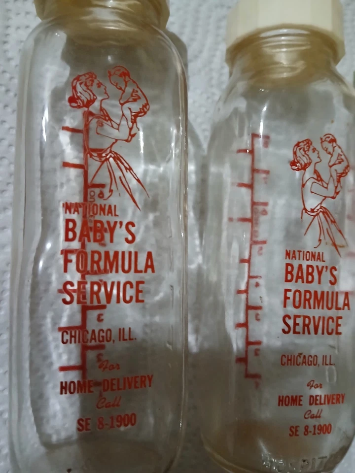 3 biberones de vidrio Evenflo vintage de los años 30 Servicio Nacional de Fórmula Chicago IL  Foto 3 de 4