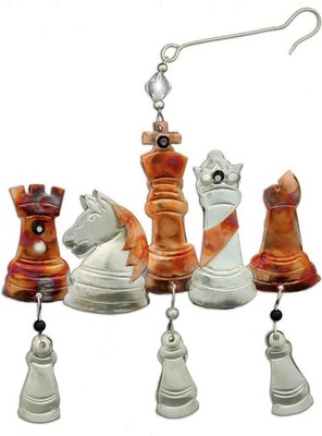 Queen's Gambit Chess Game Pieces Ornament Pilgrim Imports Metal Fair Trade