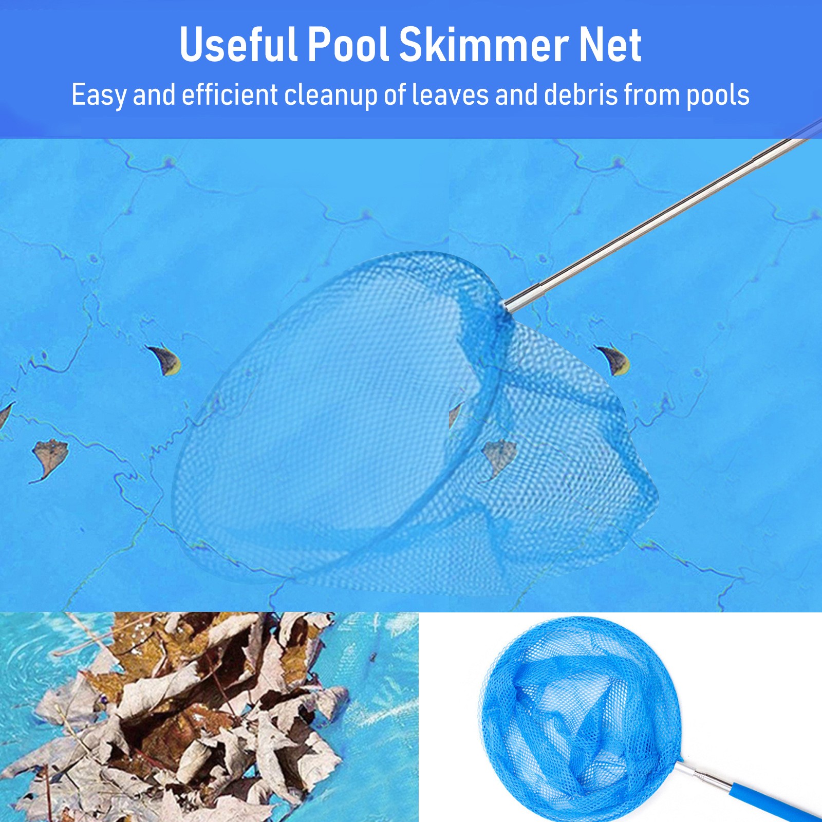 Round Pool Skimmer Net With Telescopic Rod Removal Leaf Rake Swimming Pool Ponds