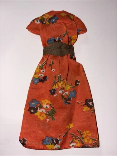 VINTAGE BARBIE DRESS BEST BUY #9573 ORANGE FLORAL BROWN BELT.      672