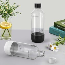 Soda Bottles 1 Litre - Set of 2 BPA-PET Reusable - 1 x Black & 1 x White Spar...