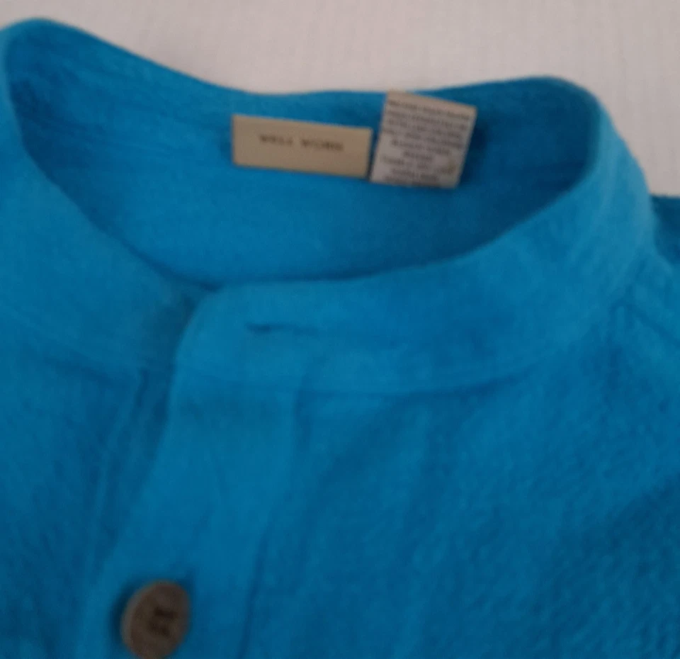 Camisa grande vintage tallada con volantes de algodón azul 1/4 botón nueva con etiquetas Foto 3 de 4