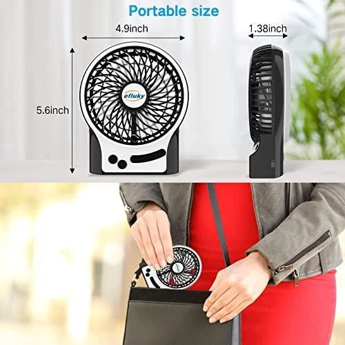3-скоростной настольный мини-вентилятор efluky, вентилятор на батарейках со светодиодной подсветкой, - Изображение 4 из 4