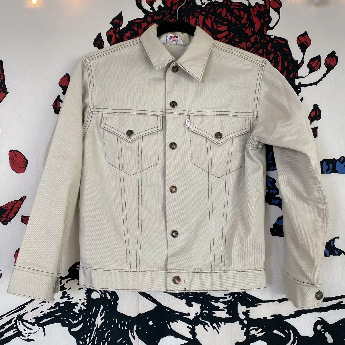 VTG 60s 70 s Levis Western Trucker Denim Jacket Made in USA Cream White Beige