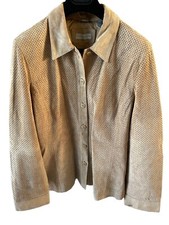 Womens Lord & Taylor Leather Overshirt Shacket Xl Perforated Tan