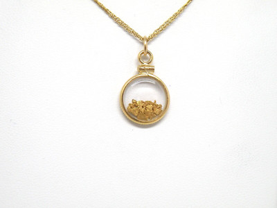 Genuine natural gold nuggets in 14k yellow gold filled Pendant, smooth lens, New