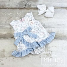 Pete and Lucy Boho Blues Infant Girl Romper Size 9-12 mo Kids Boutique Outfit 