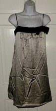 NINE WEST silver Gray Silk Black Velvet bow Strappy Tunic Cocktail mini Dress 6