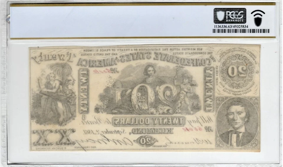 CT-20 $20 1861 Confederate States Banknote Contemporary War Counterfeit PCGS 63 - Image 2 of 4