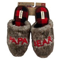 NEW Dearfoams Papa Bear Faux Fur Scuff Slippers Mens Size Medium 9-10