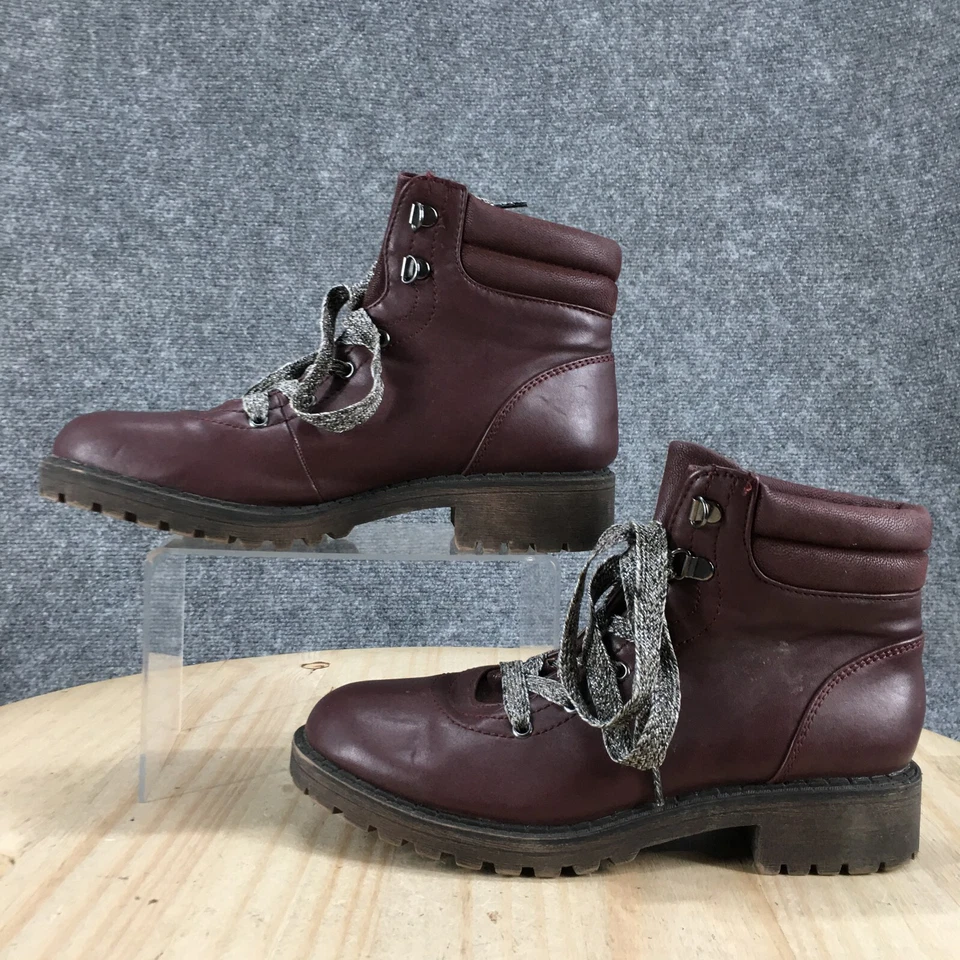 Maurices Boots Womens 7.5 M Whitney Lace Up Ankle Combat Brown Faux Leather - Image 2 of 4