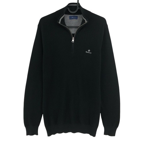 GANT Black Basket Weave Half Zip Jumper 
