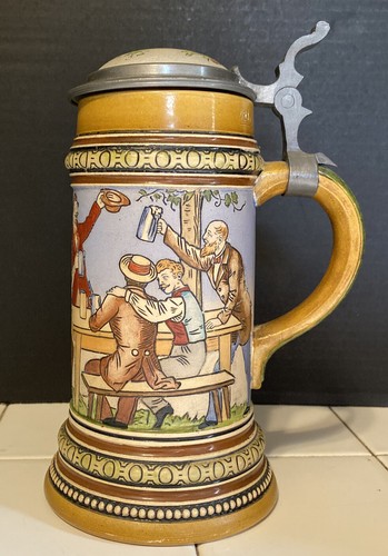HR Hauber & Reuther 183 Antique Germany Domed Lid Beer Stein Peasant Dance - Picture 6 of 24