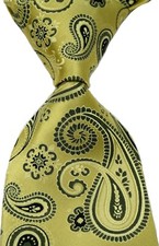 New Classic Paisley Yellow Black JACQUARD WOVEN 100 Silk Men's Tie Necktie