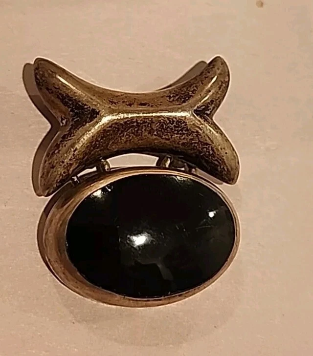 Colgante ovalado de ónix de plata de ley de 1,5" prendedor de plata de gran tamaño (658) Foto 3 de 4