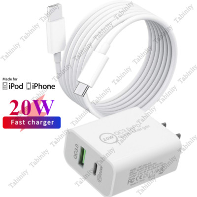 QC PD 20W Adapter Block USB C Fast Charger Cable For iPhone 14 13 12 11 XS XR X