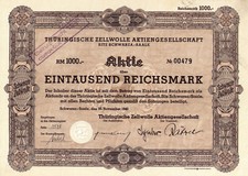 Turyngische Cellwolle AG w akcjach Schwarza/Saale 1000 RM z 25.11.1940