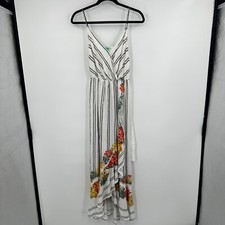 Farm Rio Wrap Maxi Dress Womens Small White Striped Floral Sleeveless Tie Waist