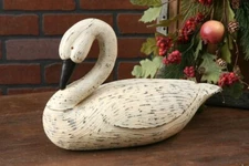NEW PRIMITIVE FARMHOUSE SWAN Aged Look Goose Bent Neck Folk Art 15"Lx9.5"H Cream