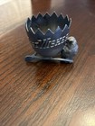 VINTAGE SILVER PLATED EGG CUP CHICKEN & WISHBONE "BEST WISHES" TOOTHPICK HOLDER — photo 1