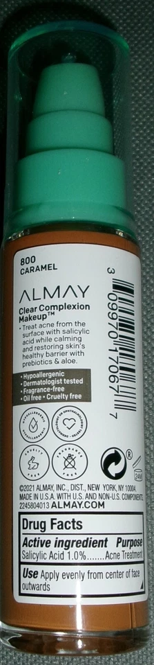 Almay Clear Complexion Foundation Makeup Sensitive Skin, 800 Caramel 1fl oz NEW - Image 2 of 2