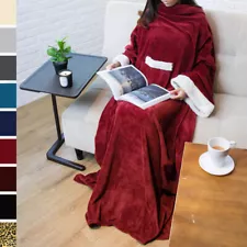 Fleece Blanket with Sleeves and Front Pocket Robe Wearable TV Blanket Gift Adult