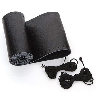 DIY Leather Car Steering Wheel Cover Needle Thread Anti-slip Black For Volvo